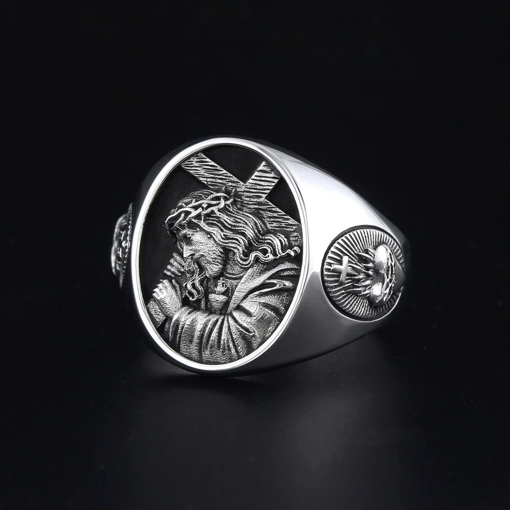 Jesus Cross Heart Ring — 925 Silver