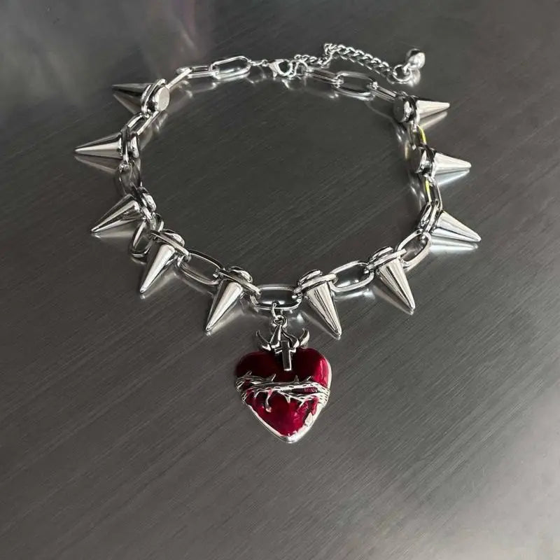 Punk Thorn Heart Pendant Necklace