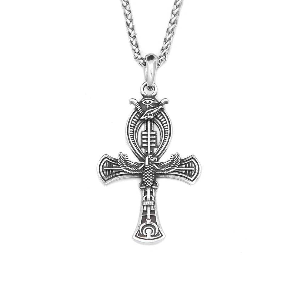 Vintage Stainless Steel Ancient Egyptian Ankh Cross Pendant Necklaces For Men Women Fashion Eye Of Horus Amulet Jewelry