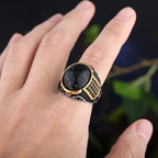 Vintage Gothic Style Black Stone Ring 316L Stainless Steel Craved Ring Men and Women Fashion Biker Jewelry Gift