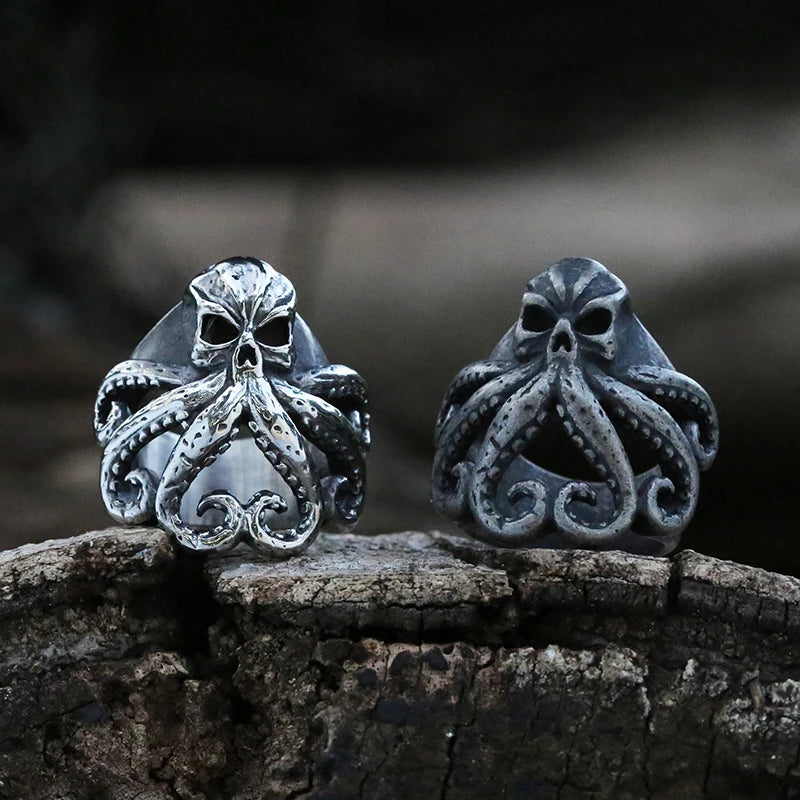 Christmas Charm Halloween Octopus Skull Punk Stainless Steel Seaman Rings Men Anel Puck Jewelry Gift for Sailor