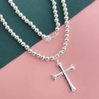 925 Sterling Silver Necklace Width 4mm/6MM Buddha Bead Chain Cross Pendant Chain for Women & Men Jewelry