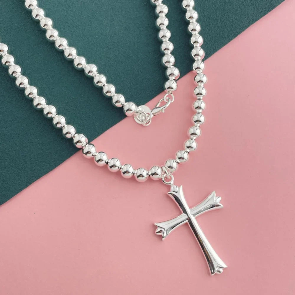 925 Sterling Silver Necklace Width 4mm/6MM Buddha Bead Chain Cross Pendant Chain for Women & Men Jewelry