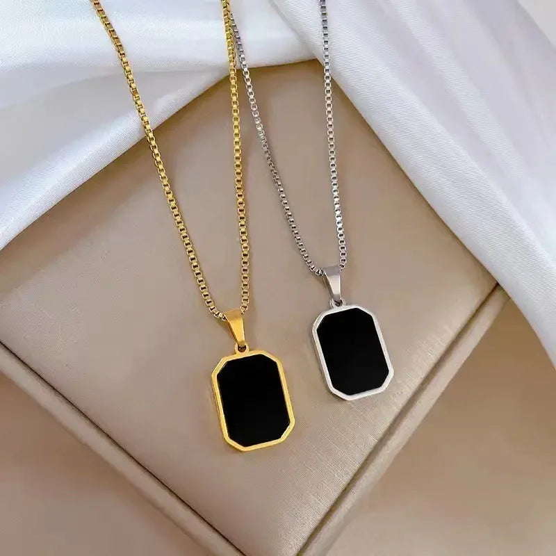 Simple Geometric Pendant Necklaces for Men Women Rectangle Stainless Steel Jewelry Cadenas Para Hombre Collares Para