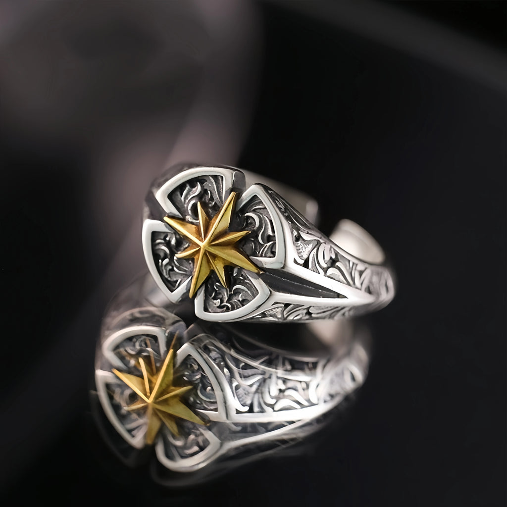 Retro Polaris North Star Adjustable Open Ring For Men Punk Gothic Edgy Brass Jewelry Unisex Accessories Good Fortune