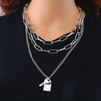 Fashion Chain Link Choker Heart Lock Cross Necklace Pendant For Women Men Silver Color Goth Jewelry Party Punk Long Necklaces