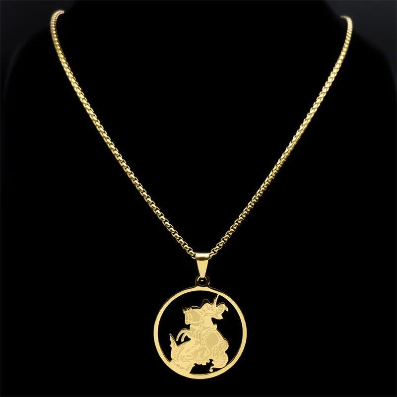 Archangel St.Michael Protect Me Necklace Stainless Steel Saint Shield Protection Male Necklace Jewelry corrente