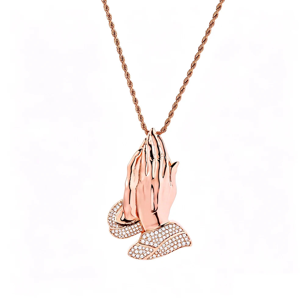 ESKEEM Wholesale Hip Hop Iced Out CZ Hamsa Hand Pendant Necklace Jewelry for Women Men Gold Silver Charm Diamond Pendant Gift