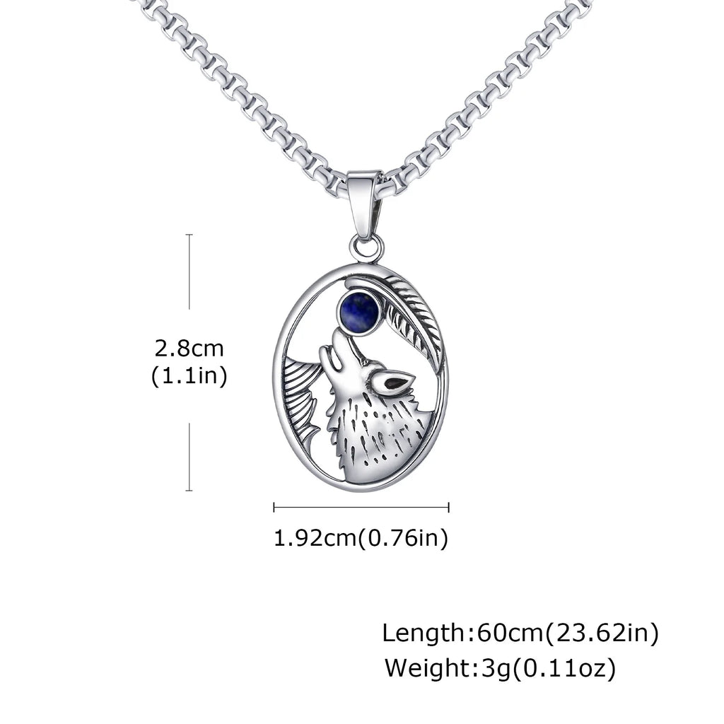 Wolf Head Stone Pendant Necklace — Stainless Steel