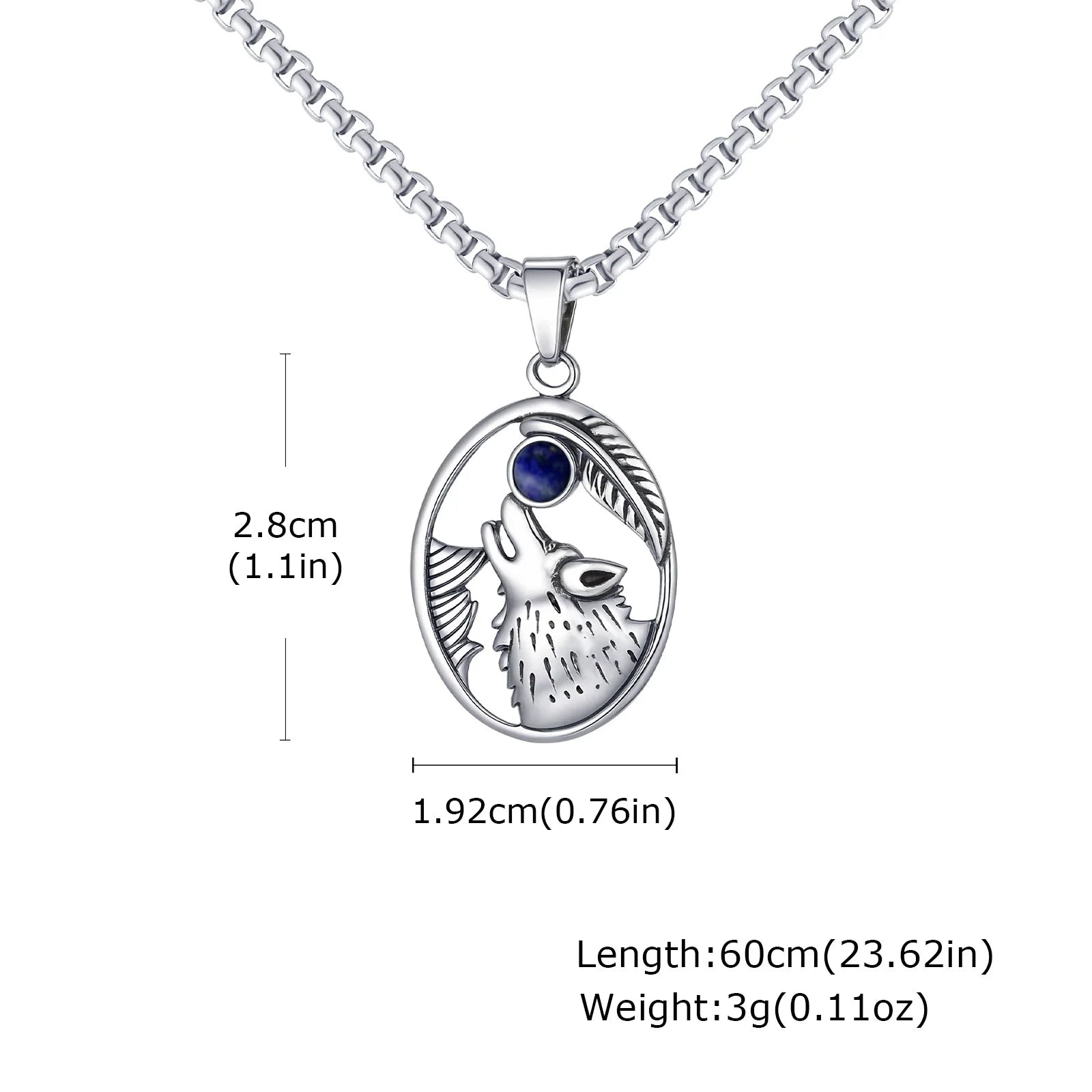Wolf Head Stone Pendant Necklace — Stainless Steel