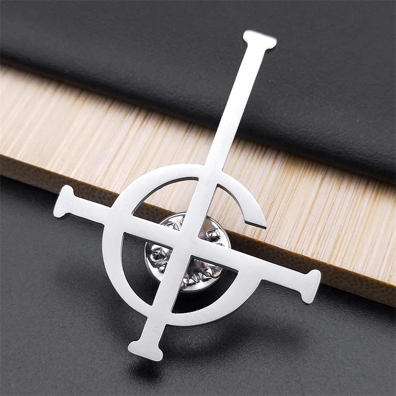 Cross Ghost Steel Pendant Band Brooch Ghoul Nameless