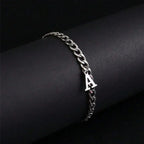 A-Z Initial Letter Cuban Chain Bracelet — Stainless Steel