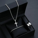 Smooth Cross Pendant Necklace Bracelet Ring Set — Stainless Steel