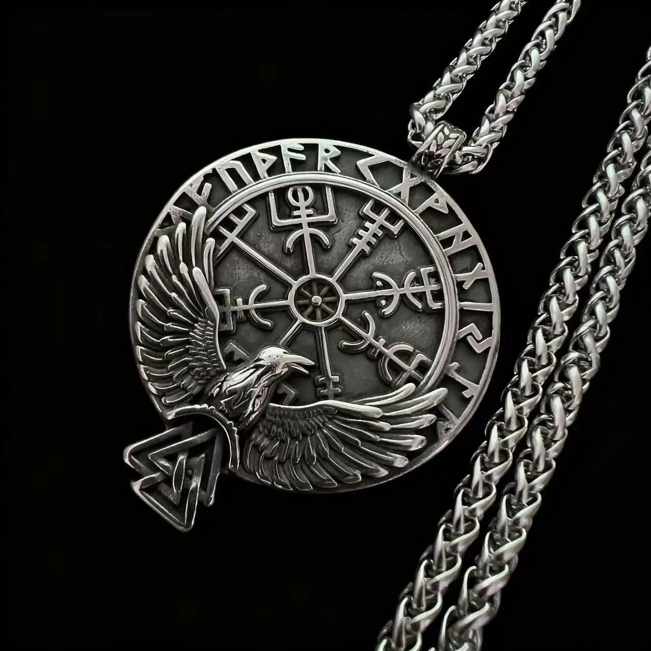 Viking Raven Stainless Steel Pendant Necklace