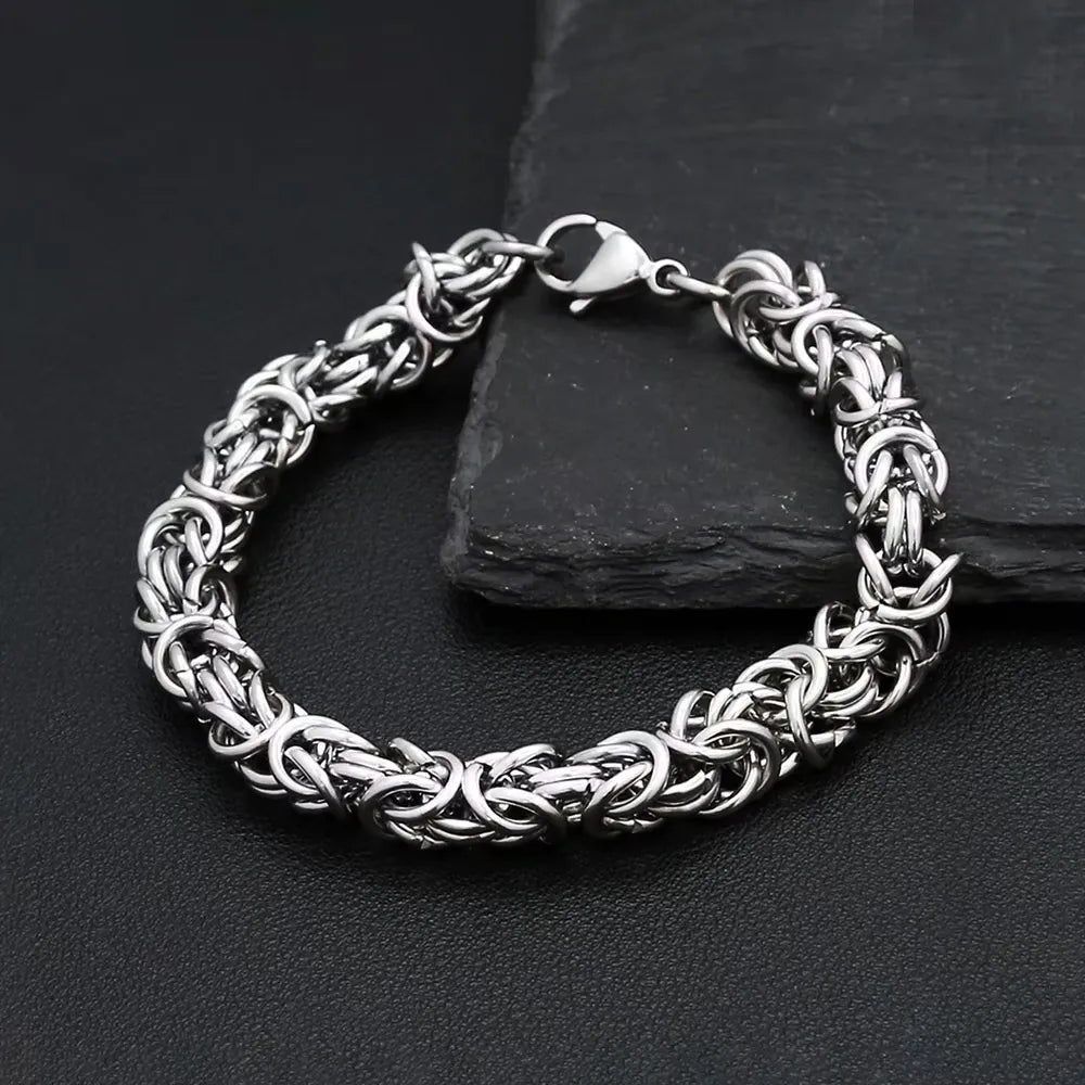 Thick Byzantine Link Bracelet — Stainless Steel, 18cm to 22cm