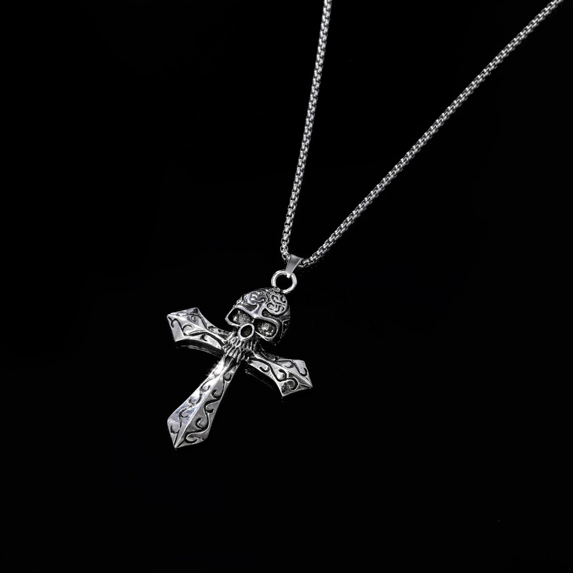 Cross Skull Steel Pendant European American Dark