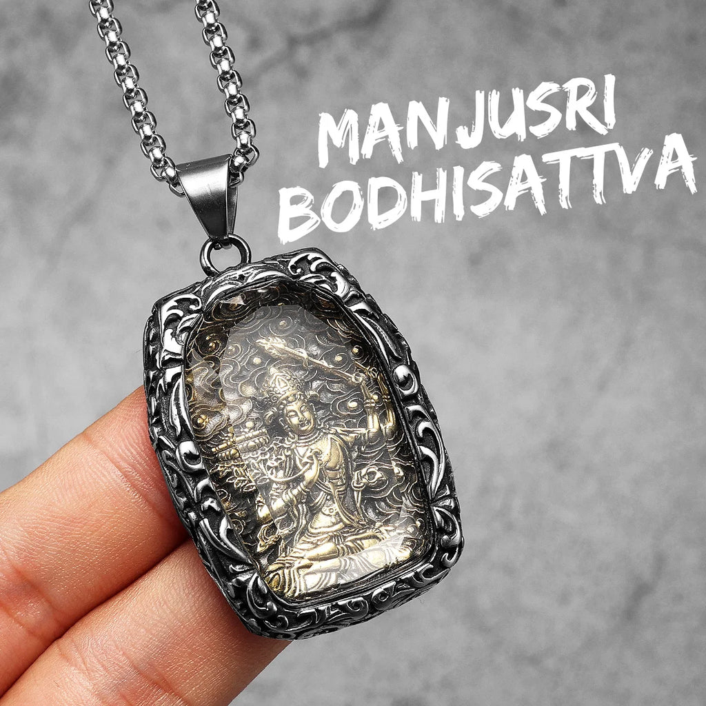 Buddha Glass Pendant Necklace — Stainless Steel