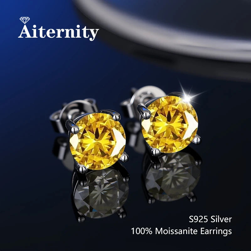 100% Real Sterling Silver S925 Moissanite Earrings Stud  With 2 Certificate D VVS1 Pass Diamond Test Pen For Women Men Jewelry