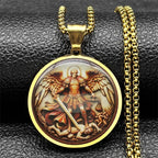 Seal of Seven Archangels Medal Stainless Steel Glass Necklace Seal of Solomon Talisman Necklace Protection Jewelry