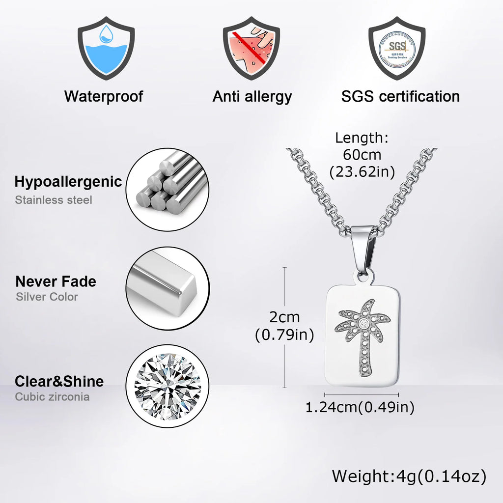 Stylish Men's Layered Necklace,Waterproof Stainless Steel Square Metal Necklace with Mini Zircon,Hip Hop Stacked Collar