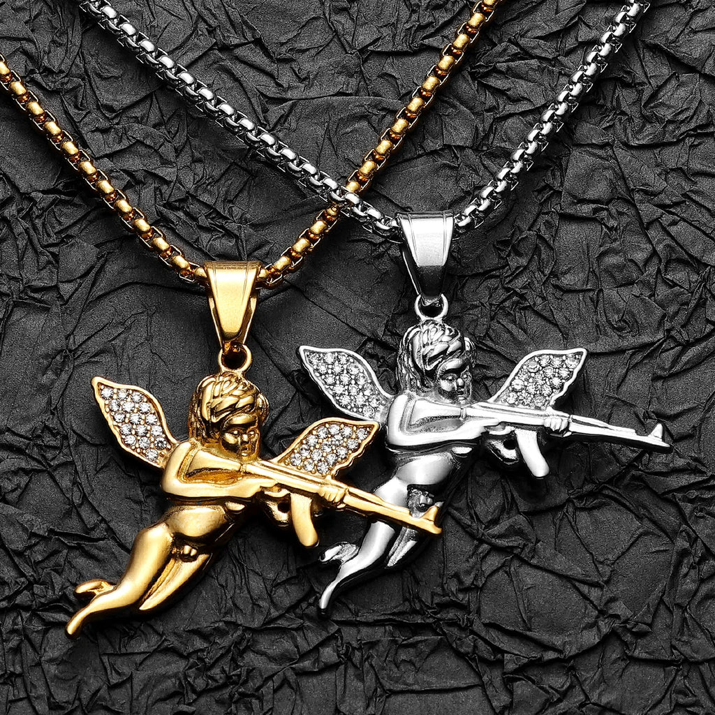 Angel AK47 Pendant Necklace — Stainless Steel