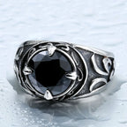 Gemstone Carved Ring — Stainless Steel