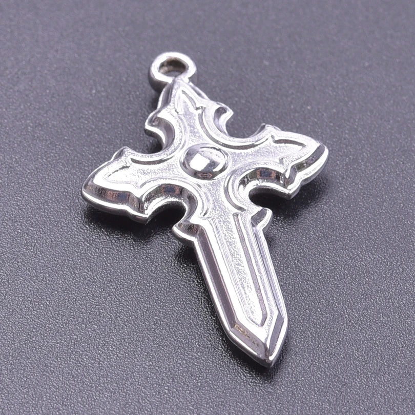 7pc Religious Belief Cross Treasure Sword Gold/Silver Color Pendant High Quality Stainless Steel Wing Amulet Diy Necklace Making