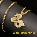 Dragon Rhinestone Pendant Necklace — Stainless Steel