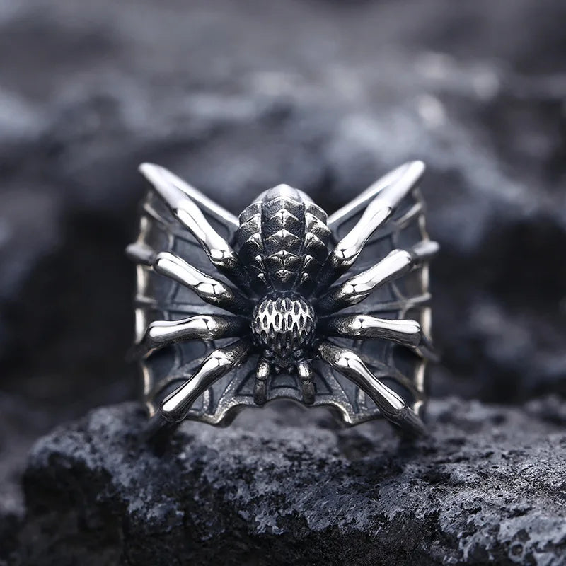 Gothic Spider Web Wide Open Ring Antique Silver — Zinc Alloy