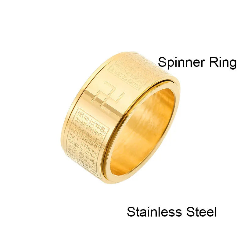 Stainless Steel Heart Spinner Ring Buddhism