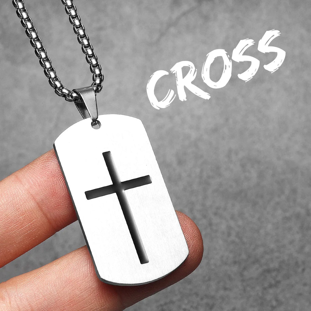 Cross Bible Tag Pendant — Stainless Steel