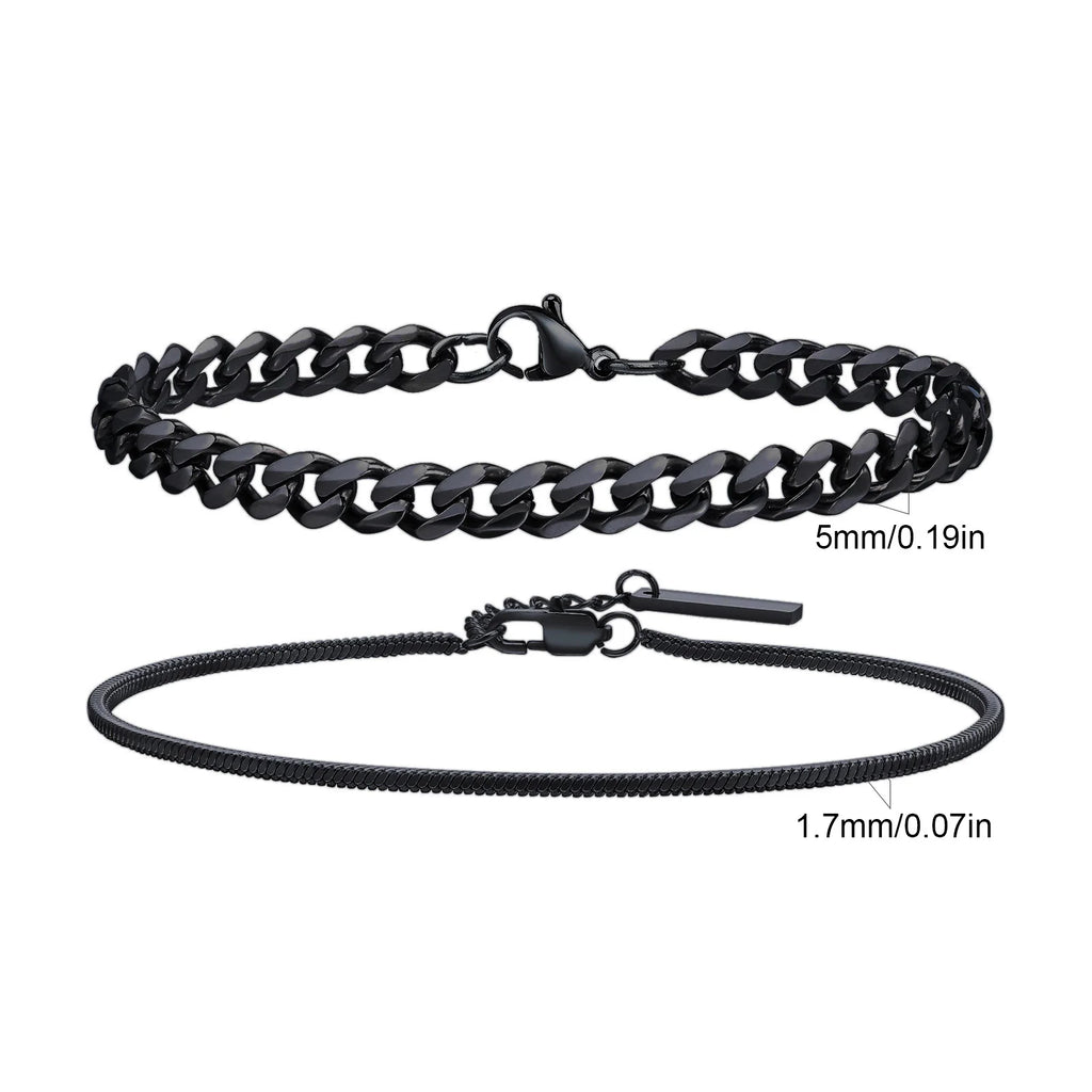Cuban Stacked Chain Bracelet Set — Stainless Steel