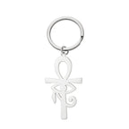 LIKGREAT Eye of Horus Keychain Ancient Egypt Ankh Cross Keyring for Women Men Stainless Steel Talisman Cross Jewelry