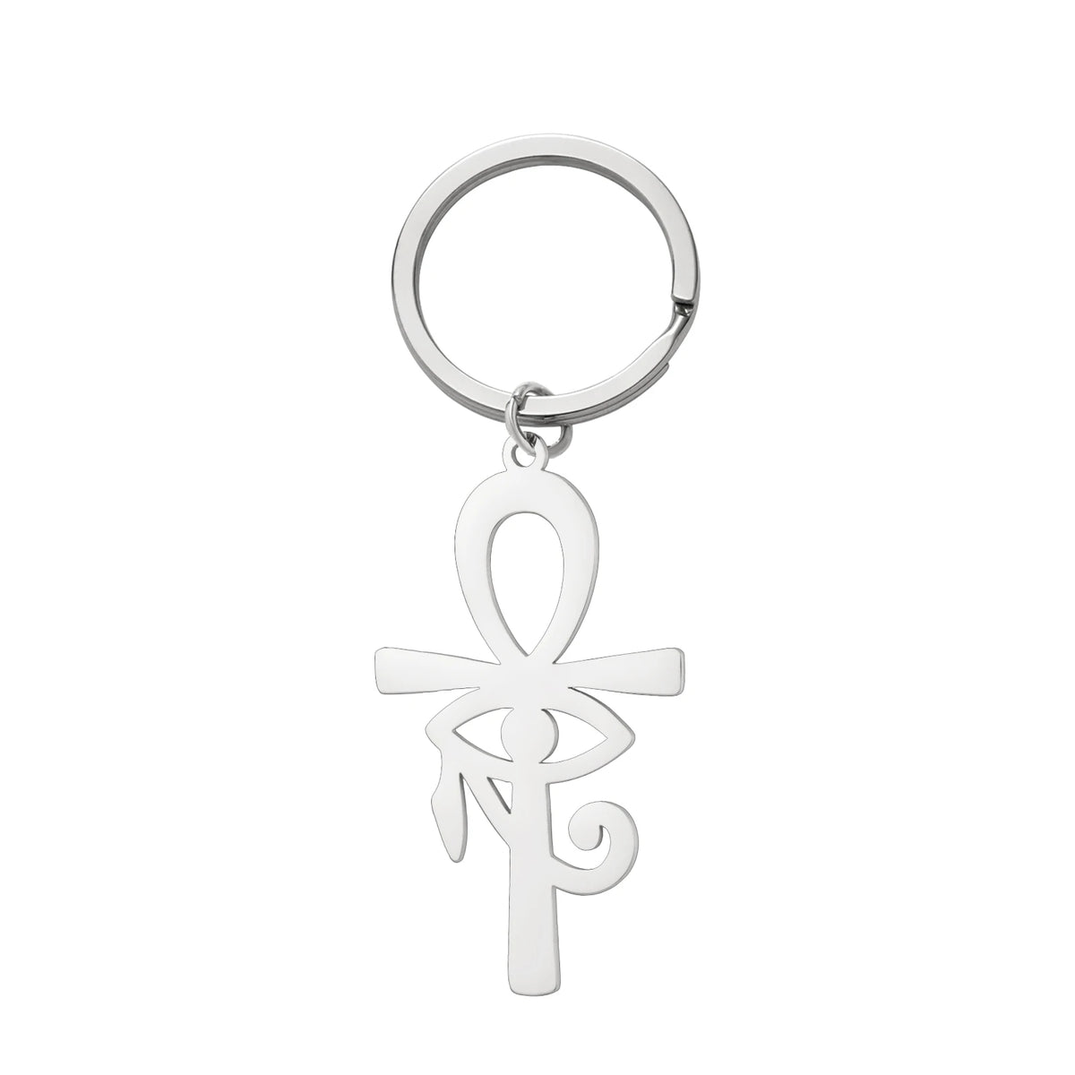 LIKGREAT Eye of Horus Keychain Ancient Egypt Ankh Cross Keyring for Women Men Stainless Steel Talisman Cross Jewelry