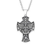 Saint Michael Cross Pendant Necklace — Stainless Steel