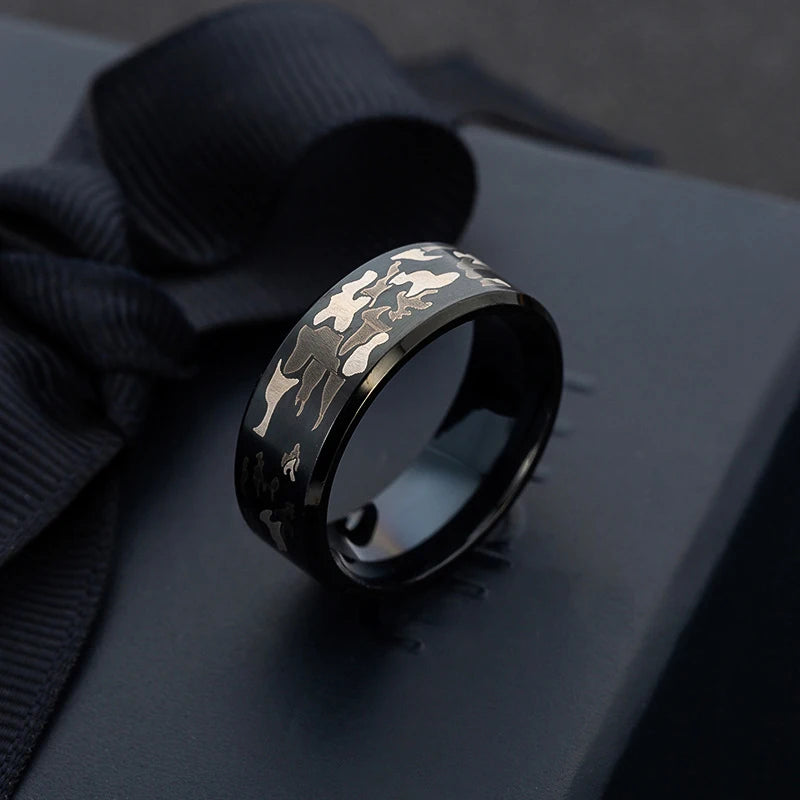 Ethnic Titanium Steel Black Military Men's Rings Male Punk Three-color Camouflage Black Ring Camo Men Jewelry Anel Masculino