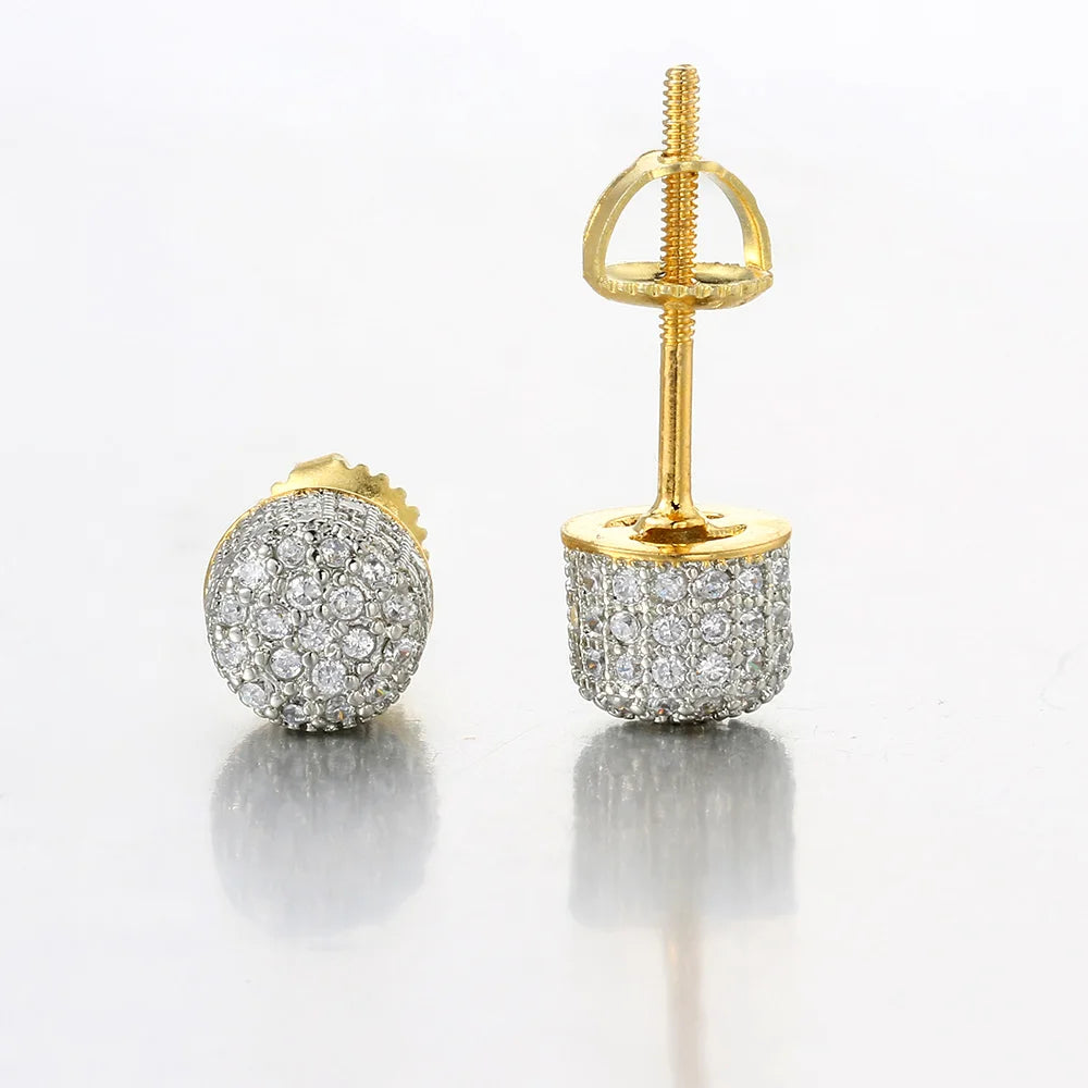 Iced Out Cylindrical Stud Earrings — Gold