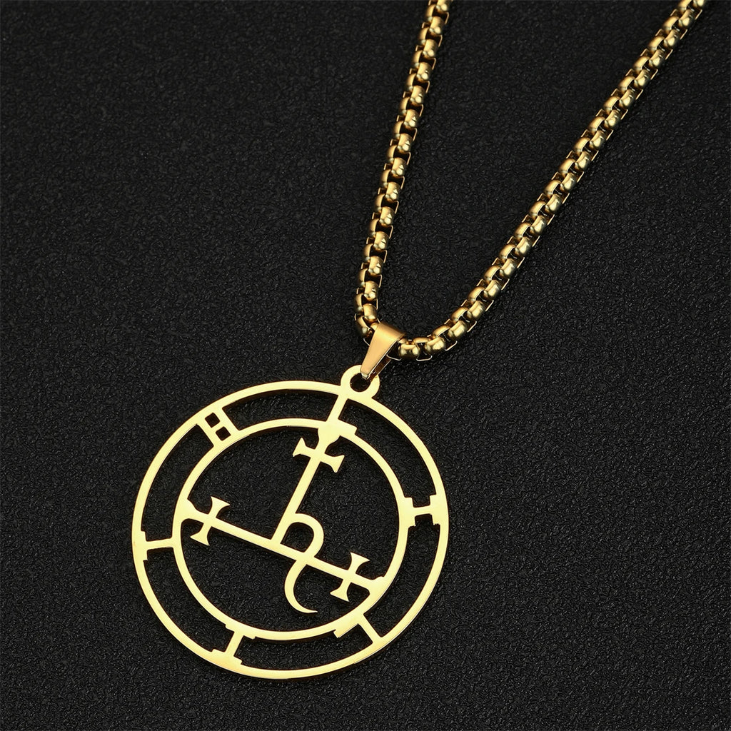 EUEAVAN Mythical Goddess Sigil of Lilith Necklaces Stainless Steel Demon Seal Marbas Pendant Necklace Solomon Amulet Jewelry