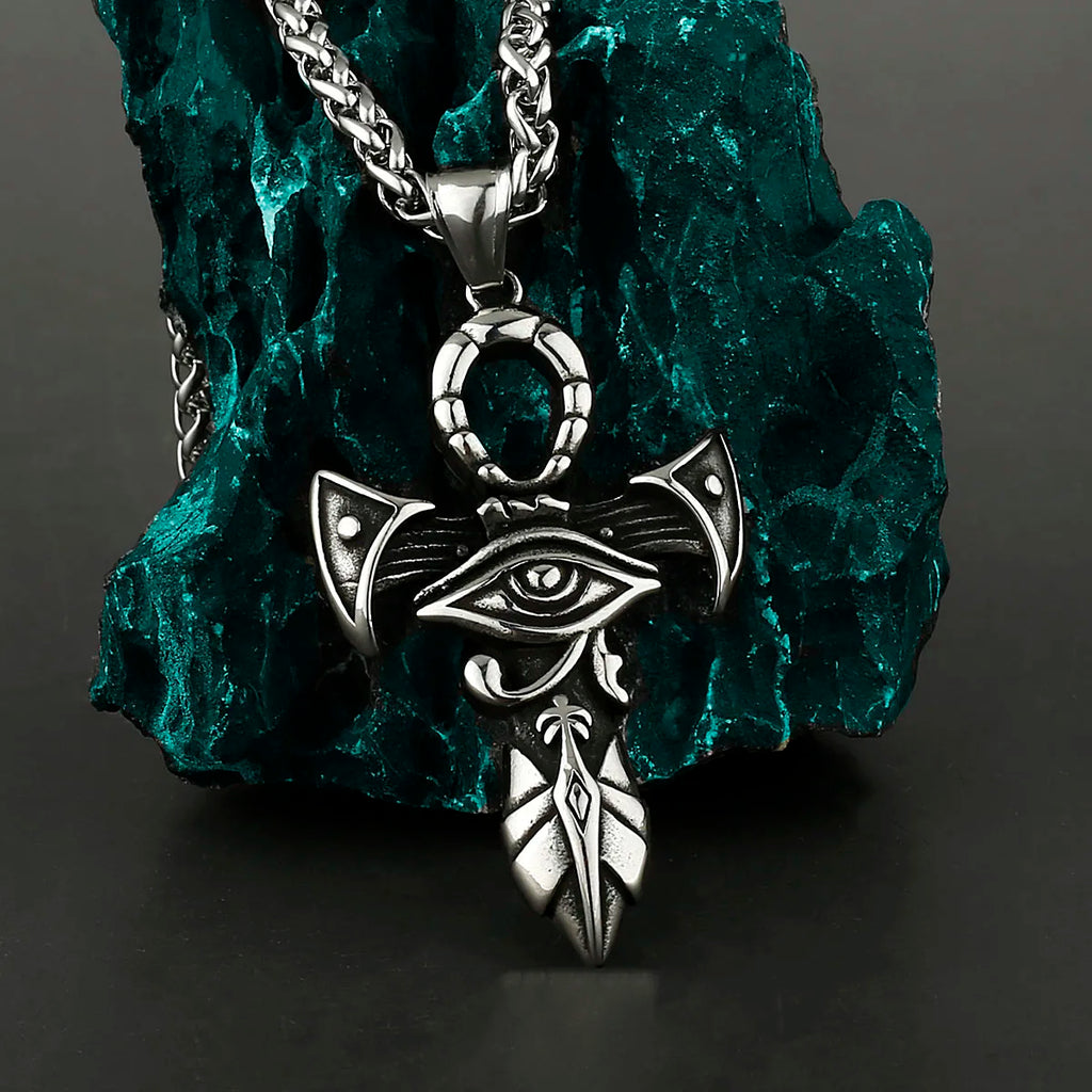 Nordic Viking Retro Cross Sword Eye of Horus Pendant Men's Amulet Titanium Stainless Steel Pendant Necklace Jewelry Wholesale