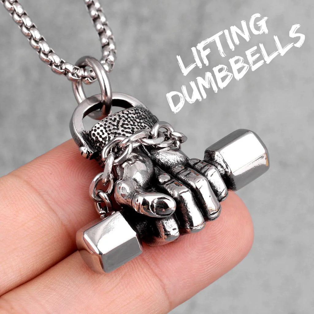 Fitness Fist Dumbbell Men Necklaces Pendants Chain Punk for Boyfriend Male Stainless Steel Jewelry Creativity Gift Wholesale