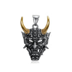 Long Horn Demon Mask Pendant — Stainless Steel