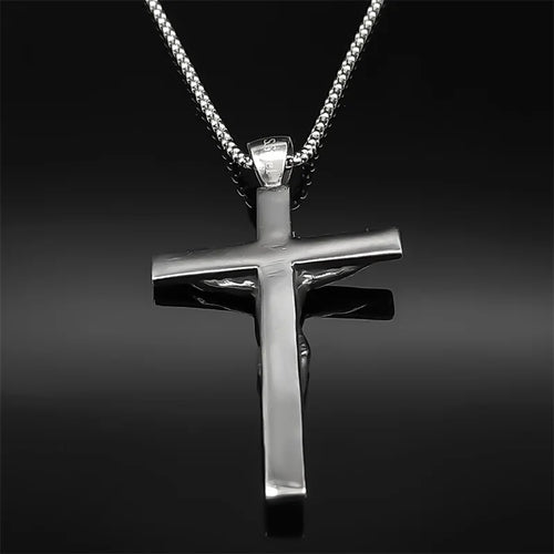 Cross Crucifix Silver Pendant Necklace — Steel