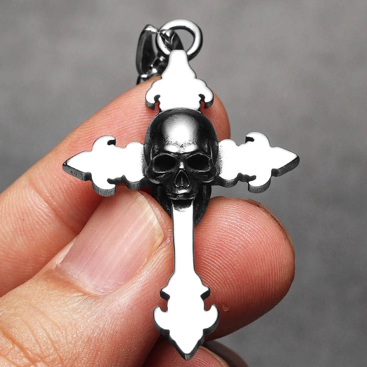 Simple Skull Cross Pendant Necklace — Stainless Steel