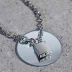 Punk Solid Stainless Steel Chain Oversized Padlock Necklace Women Mens Unisex Chunky Heavy Lock Key Necklace Handmade Jewelry