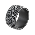 HNSP 316L Stainless Steel Vintage Scroll Vine Carved 13MM Wide Band Ring for Men Biker Punk Antiqued Oxidized Statement