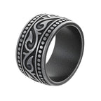 HNSP 316L Stainless Steel Vintage Scroll Vine Carved 13MM Wide Band Ring for Men Biker Punk Antiqued Oxidized Statement