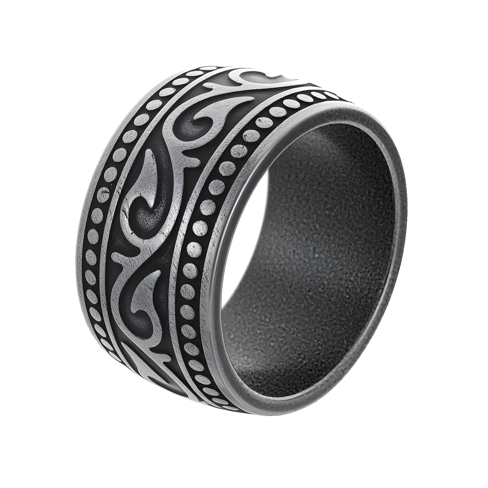 HNSP 316L Stainless Steel Vintage Scroll Vine Carved 13MM Wide Band Ring for Men Biker Punk Antiqued Oxidized Statement