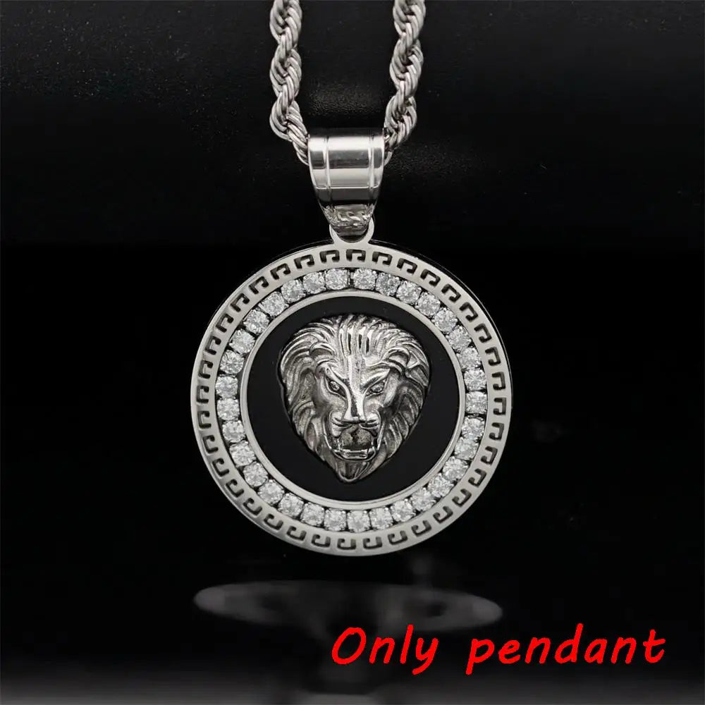 Hip Hop Gold Color Plated Iced Out Micro Pave Cubic Zircon Lion Head Pendant Necklace Charm For Men Jewelry Gifts