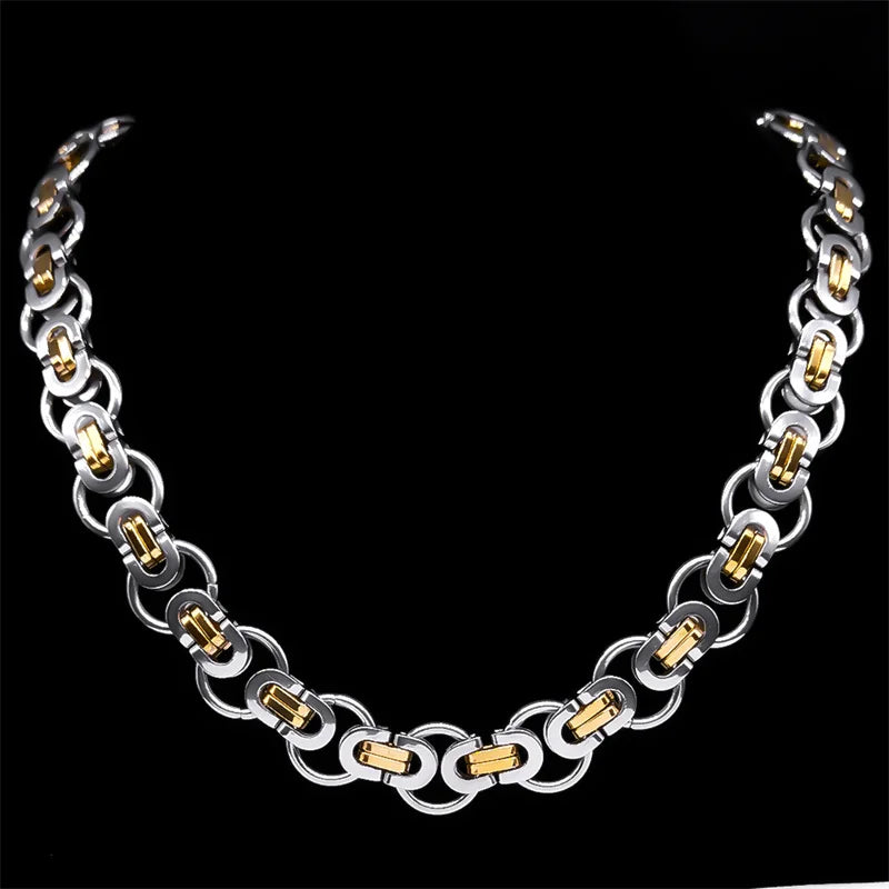 Hiphop Byzantine Round Link Chain Necklace for Women Men Gold Color Stainless Steel Male Thick Chains Jewelry collar