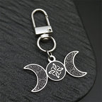 Viking Steel Ring Wiccan Triple Moon Goddess Key